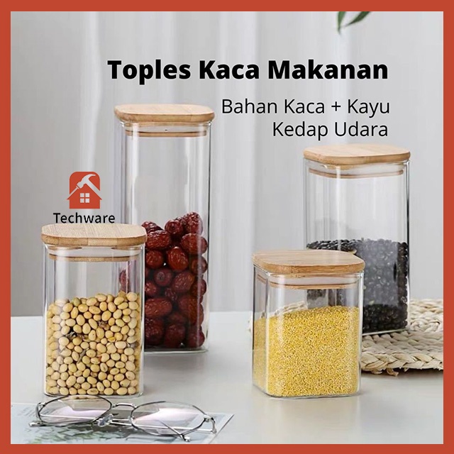 Toples Bumbu Dapur Kaca Tutup Kayu Aesthetic