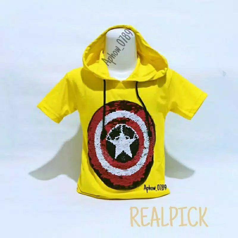 Kaos Hoodie anak Superhero Usia 1-10 tahun / Berubah Karakter / Hoodie anak / Kaos usap-REALPICT