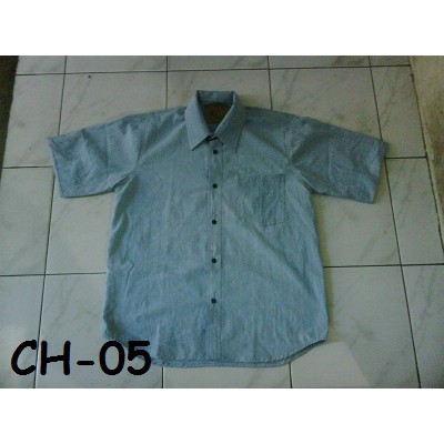 Kemeja Chambray Denim Polos Lengan Panjang Lengan Pendek