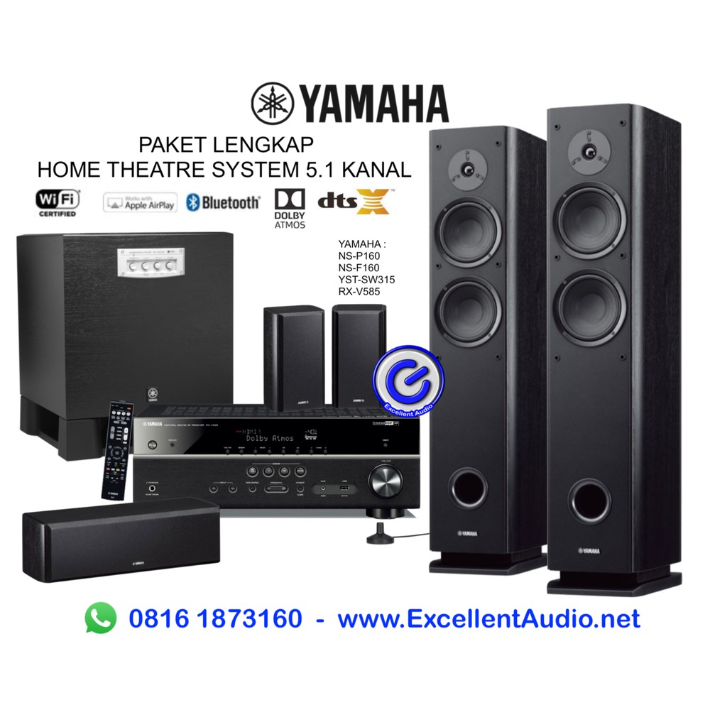 Paket lengkap Yamaha RXV585 RX V585 NS F160 NSF160 NSP160 YST SW315 home theatre 5.1 kanal