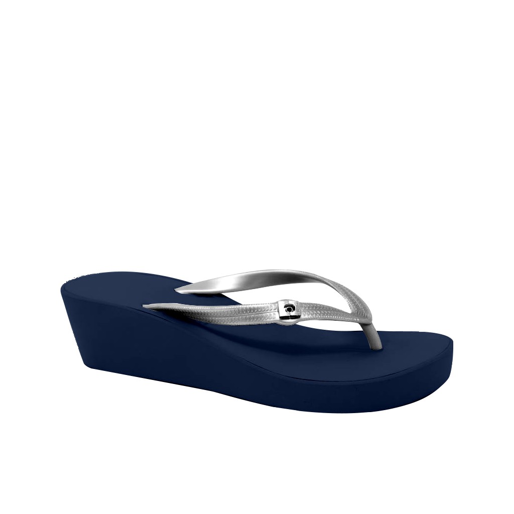 Popits Wedges 5cm Navy Silver Sandal Wanita Original