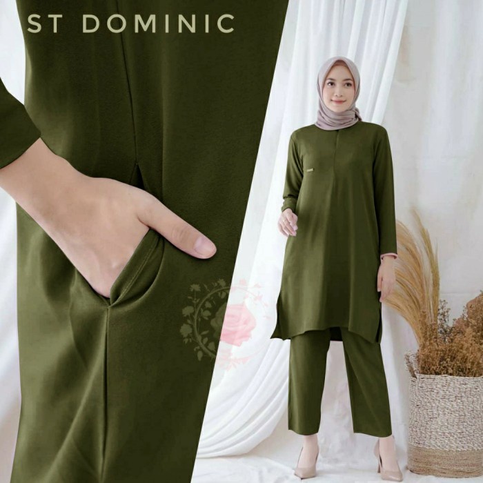 Fashion Wanita Kekinian Setelan Tunik Dominic - Army