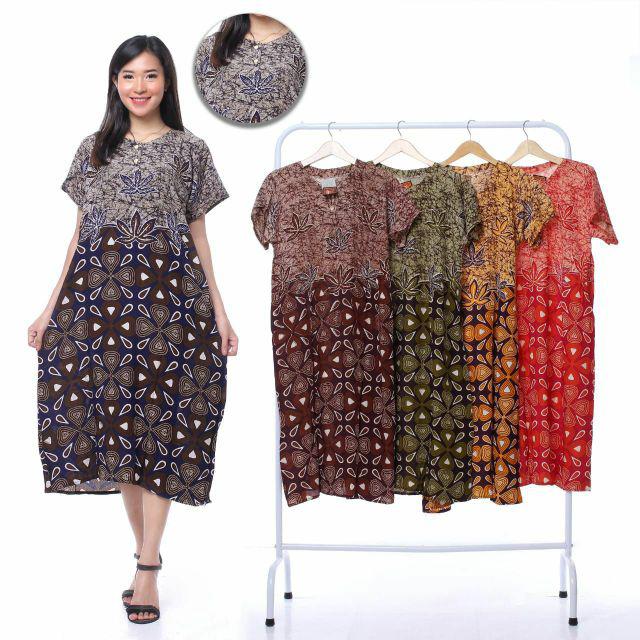 Daster Kencana Ungu Batik - Motif Abstrak - Leher Kancing - Busui - Bumil - Centini Hitput-01