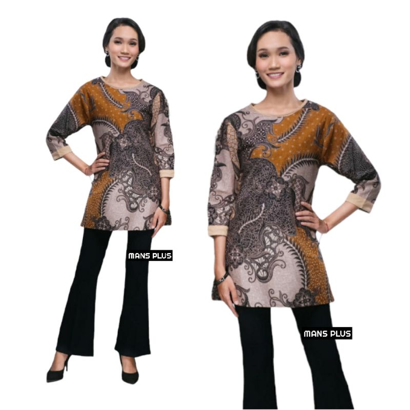 Blouse Wanita Batik Jumbo XXL XXXL Lengan ¾ Atasan Kemeja Wanita Big Size 4L - 5L Batik Seragam Kantor SFA