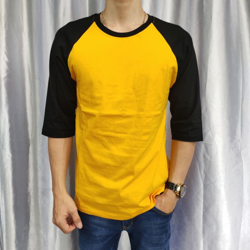 Kaos Polos Reglan KUNING- HITAM Lengan 3/4 Uk 18 20 22 S M L XL XXL