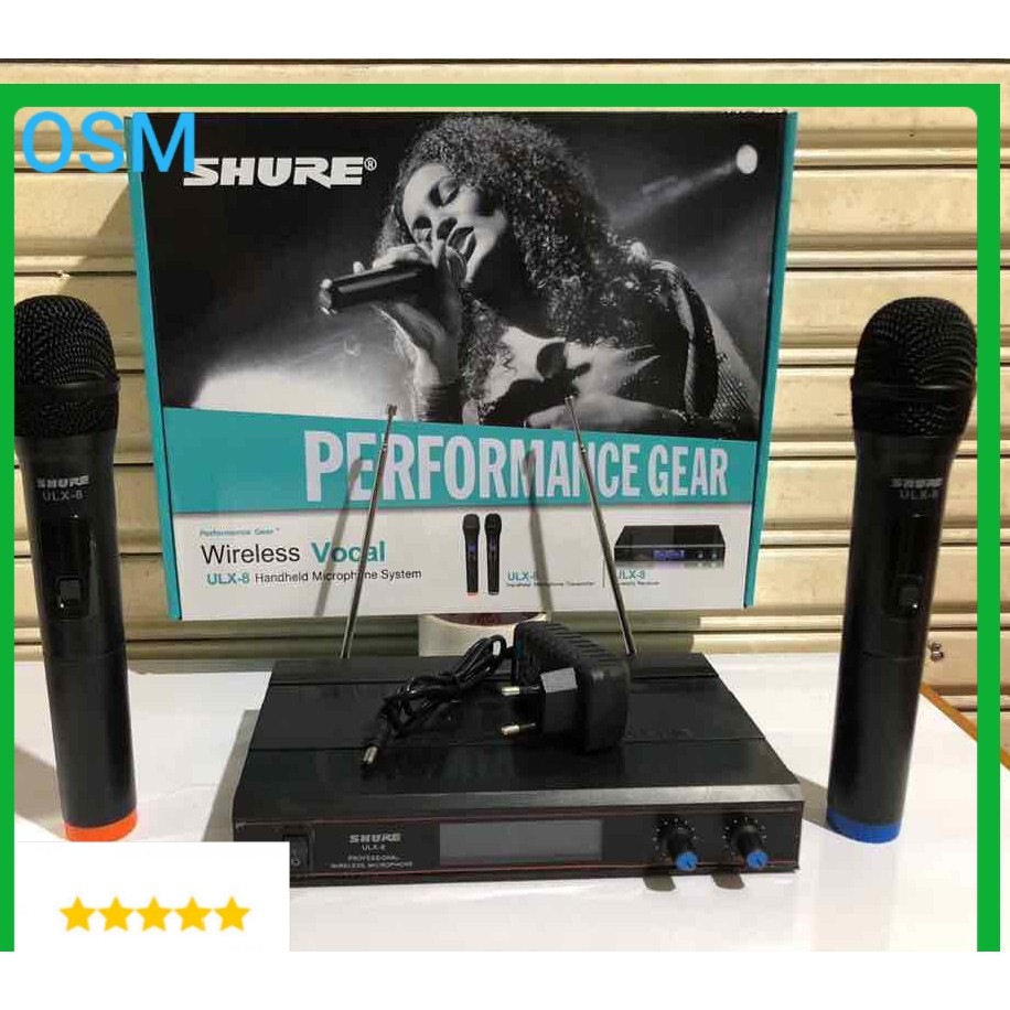 Shure pro mic karaoke sepasang UHF mikrophone Wireless microphone wireles suara audio sound sistem vokal vocal mik professional panggung dj studio AHHS  Sepasang 1bh reciever digital  2bh mic pegang digital  SHURE ULX8 UHF  jarak mic bisa pakai sampe 30-4