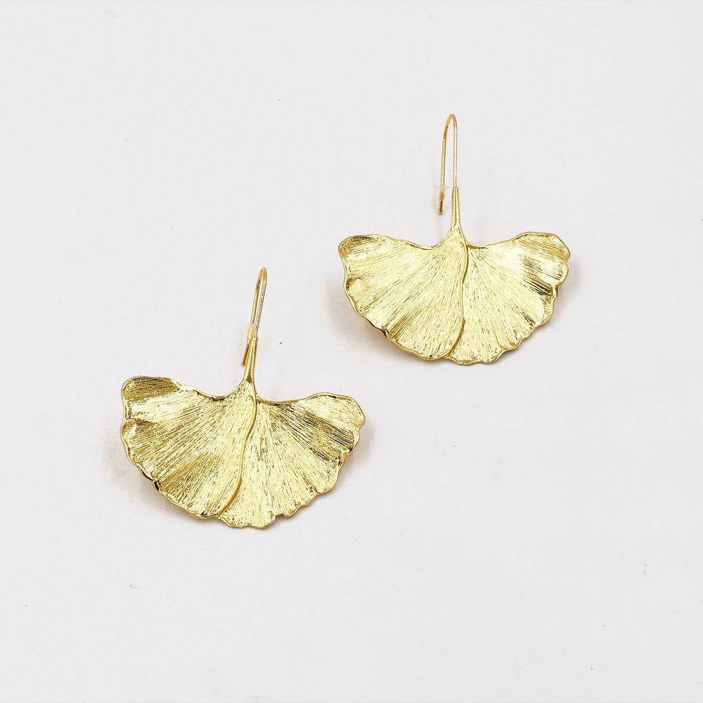 R-flower Gold Leaf Earrings Hadiah Desain Kreatif Panjang Liontin Bunga Telinga Stud