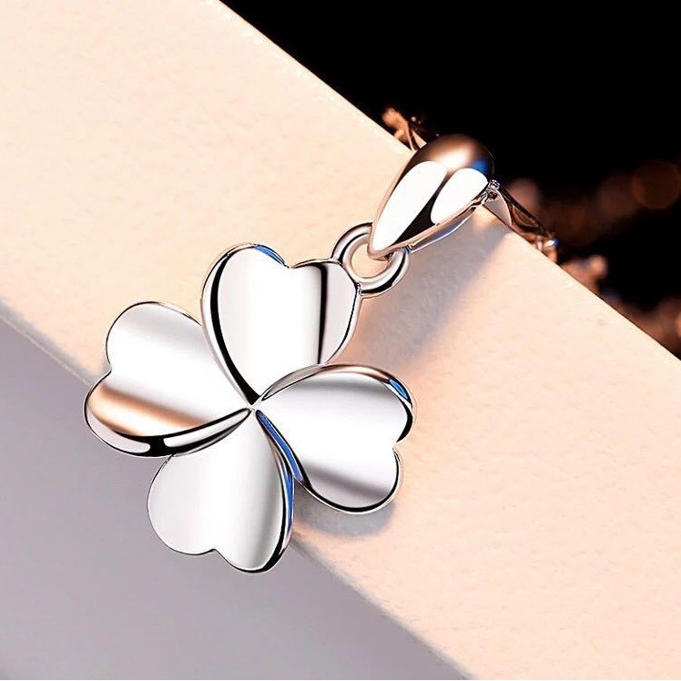 Kalung + Liontin Wanita CLOVER D-2 Silver Perak S925 ANTI KARAT Rantai Perhiasan Gaya Korea