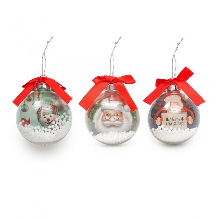 Hiasan Bola Natal Pita Merah Gambar Salju 8cm bola dekor natal bola hias natal bola bola pohon natal