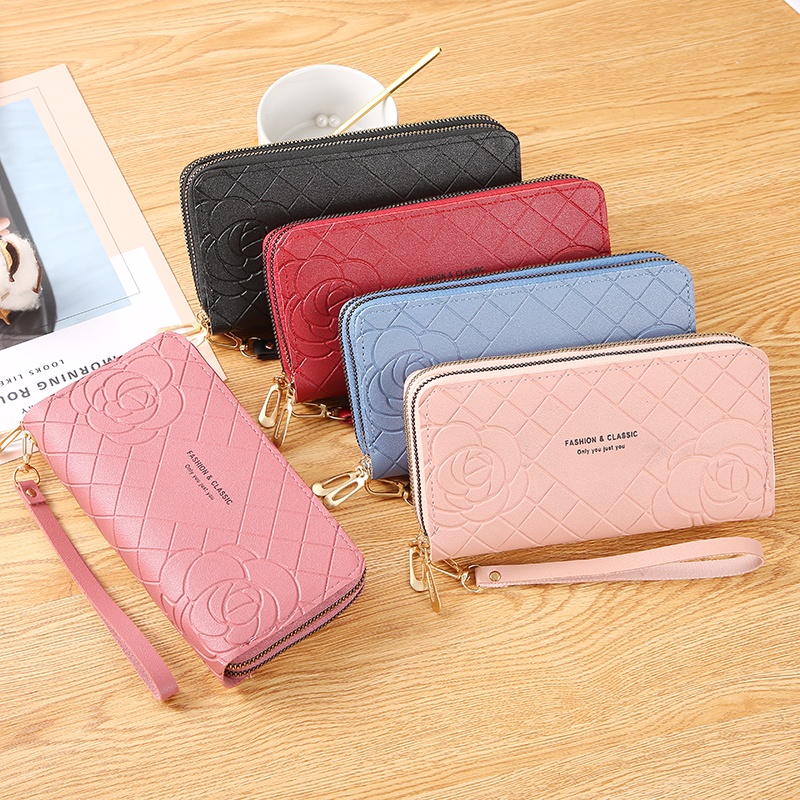 Satu7an D57 Dompet Panjang Wanita Zipper Fashion Korea Stylish Kasual Dompet Tali Pendek Clutch Cewek 2 Resleting PU