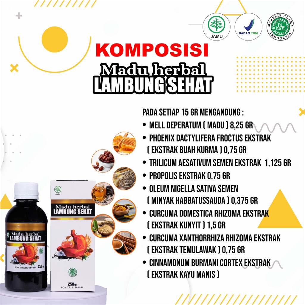Obat Asam Lambung Maag Magh Gerd Akut Kronis Gastritis Infeksi Luka Radang Lambung dan Sesak Nafas  Yang Bagus Untuk Anak dan Dewasa Madu Herbal Lambung Sehat 100% Asli Original BPOM-5