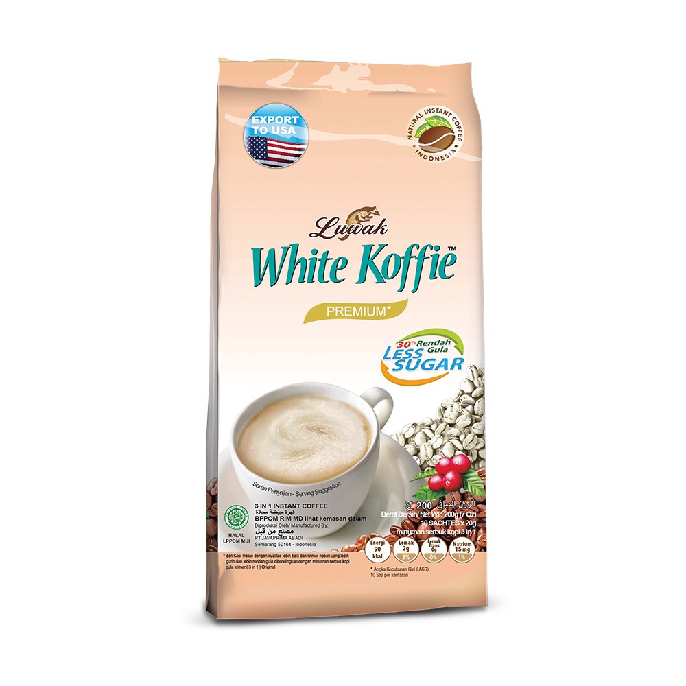 

Kopi Luwak White Koffie Less Sugar Bag 10x20gr