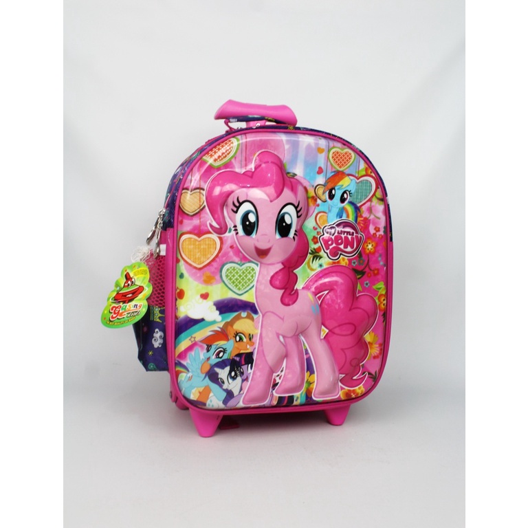 Tas Troli Anak Perempuan Tas Troli Anak Import Tas Troli Anak Sekolah SD Tas Troli Anak Reboner Tas 3D Timbul Koper Ransel Anak Sekolah Gambar Frozen Little Pony Tas Troli Dorong Tas roda anak