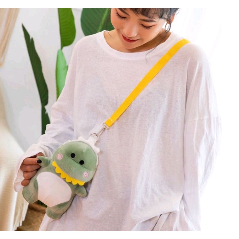 Tas Selempang Dino Tas Bahu Wanita Boneka Dinosaurus Kartun Bahan Bag Dino Kecil Imut Lucu dan Lembut