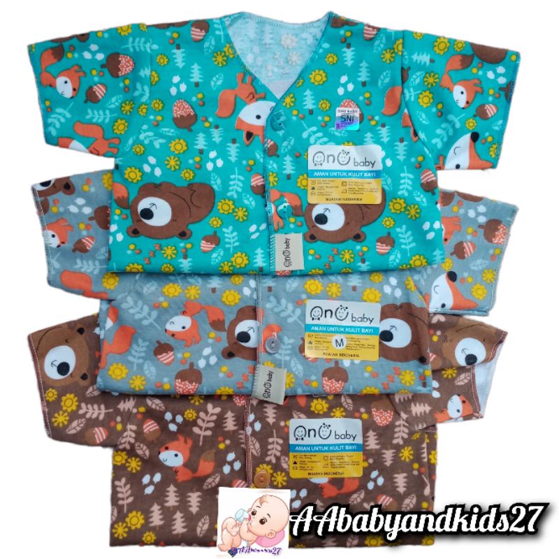 ONO Baby 3PC Baju Bayi Lengan Pendek Full Printing Usia Newborn 0-4Bulan SNi Nyaman Murah Berkualitas