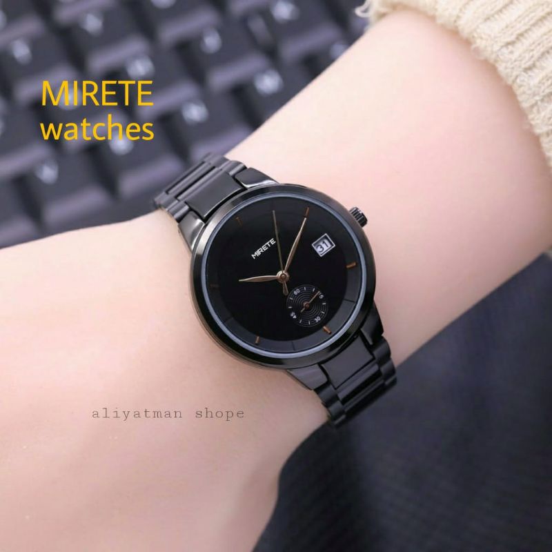 JAM TANGAN WANITA MIRETE ORIGINAL FITUR TANGGAL WATER RESISITANT RANTAI STAENLES STEL DIAMTER 2,8MM