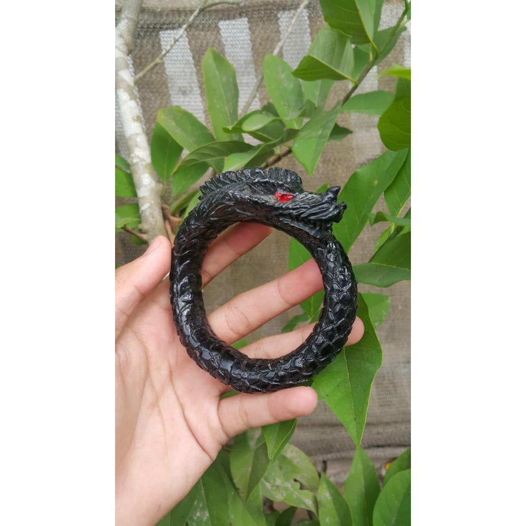 Gelang Akar Bahar Hitam Ukir Naga Full Sisik  gelang akar bahar ukiran naga  bahar hitam ukir full