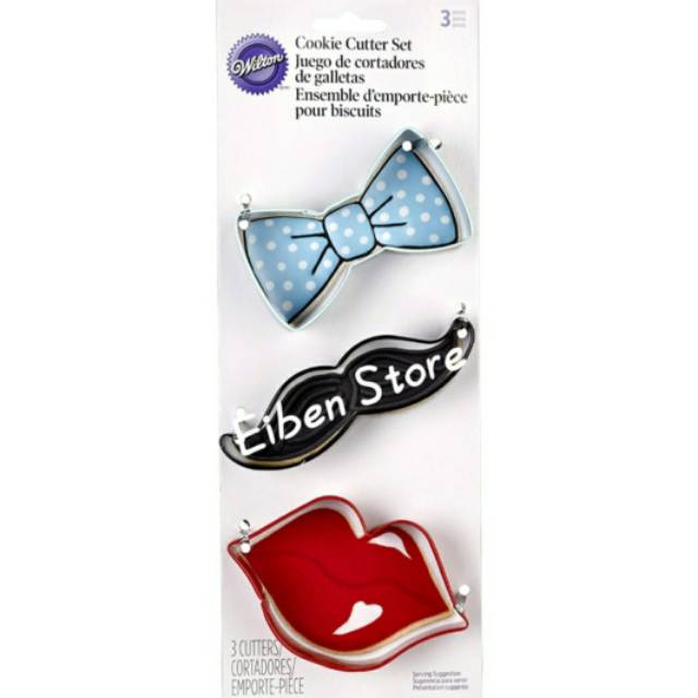 

Wilton Cookie Cutter Colored Metal - Bow, Mustache, Lips set-3