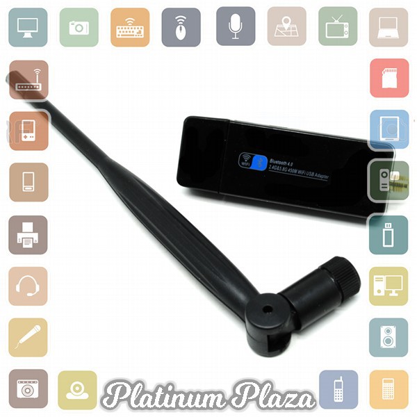 USB WiFI Adapter Dual Band 450Mbps Bluetooth Receiver 4.0 with Antenna - RTL8821 `7I641Q- Black