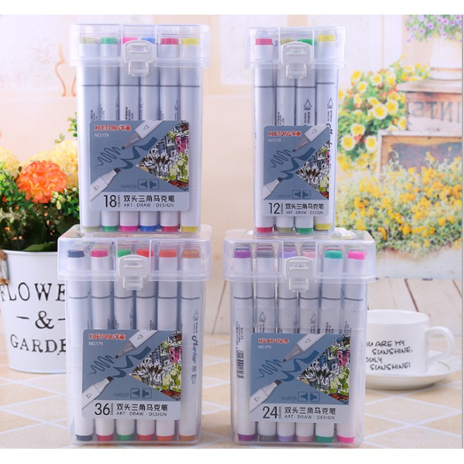 Set Spidol Warna DOUBLE SIDE Isi 12/18/24/36 PREMIUM BOX / Set Spidol Dobel Highlighter Stabilo / Spidol Art Pen / Spidol Kesenian