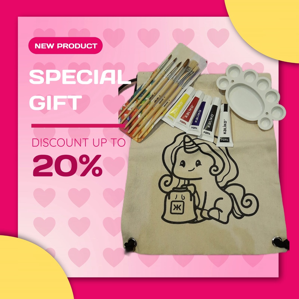 Mainan Edukasi Anak, Melukis Tas Kanvas (Drawstring Bag)