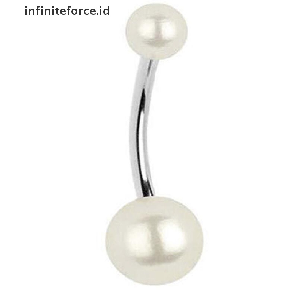 Infiniteforce.id 4pcs / Set Anting Tindik Pusar 14g Aksen Bola Kristal + Mutiara Untuk Perhiasan Wanita