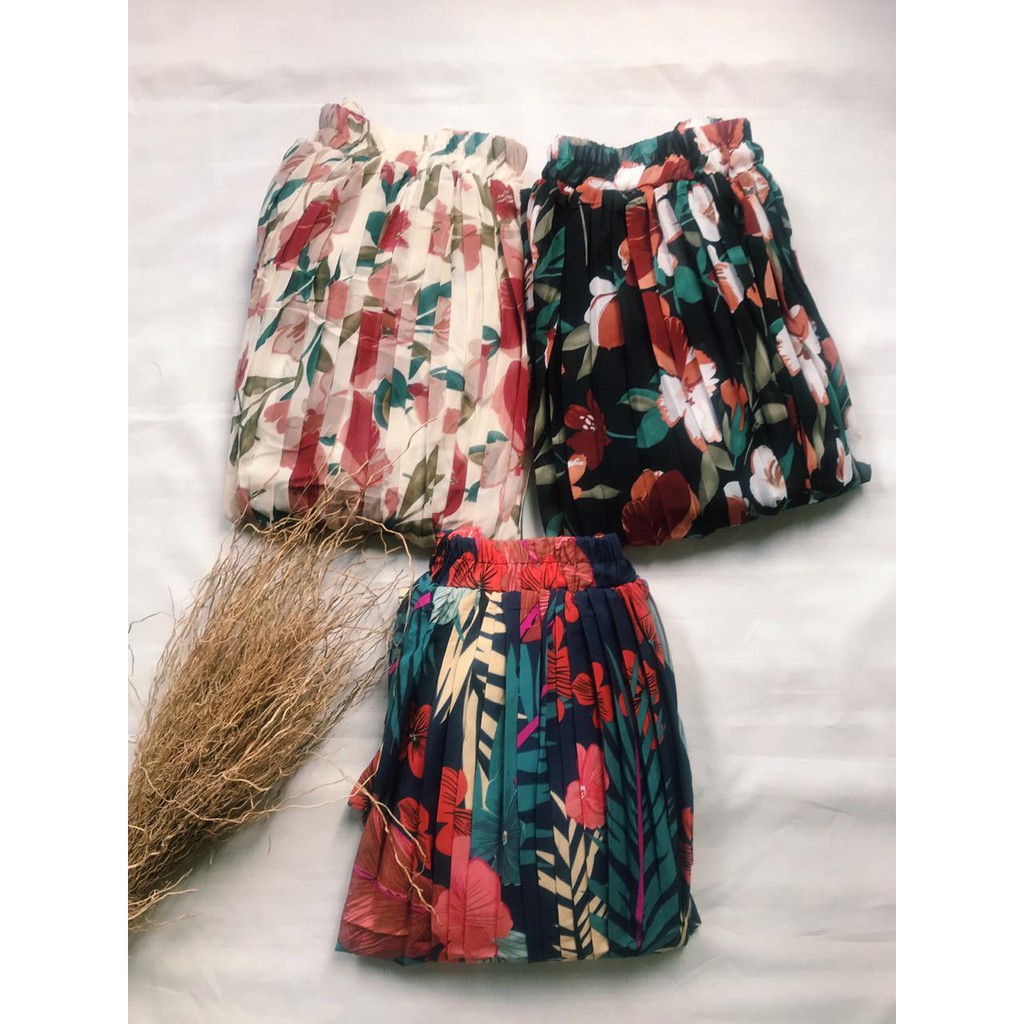 Rok Plisket Prisket / Rok Import / Rok Bunga / Maxi Skirt Motif Bunga Floral