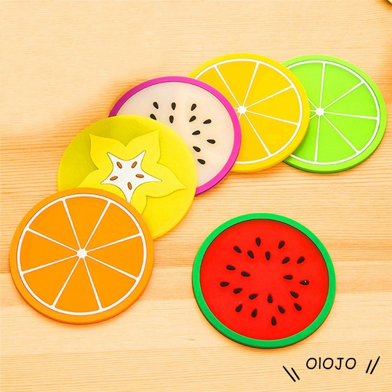 Fruit Shape Silica Gel Cup Glass Mat Tatakan Gelas Cangkir Motif Buah - ol