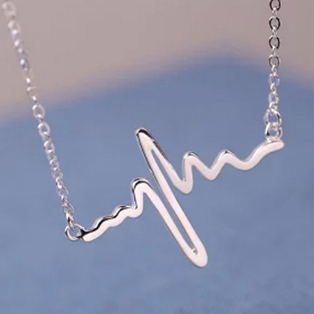 Stylish Women Cute Heart Beat Pendant Necklace Stainless Steel with Chain