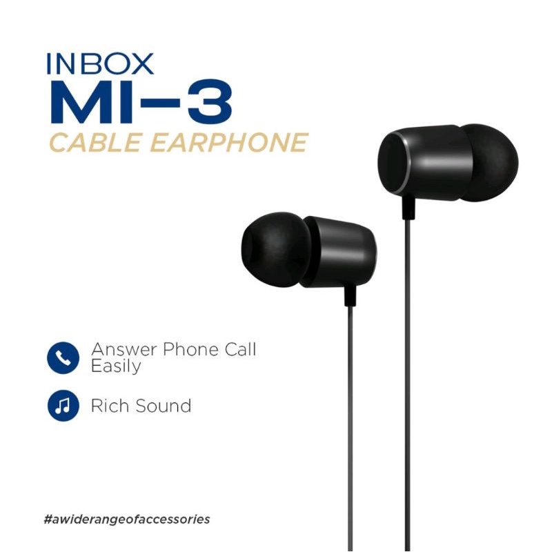 Headset inbox stereo bass Original Hansfree Inbox MI 3 Dengan Volume Control