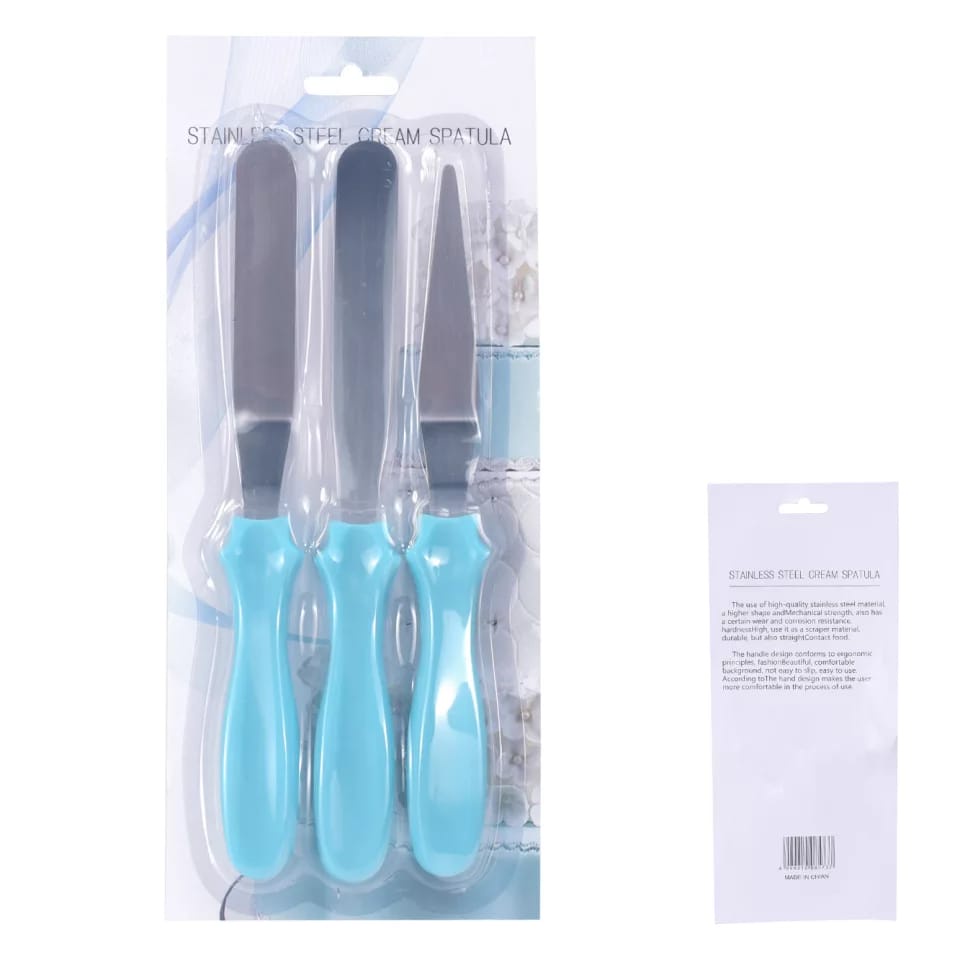 Cake Cream Buttercream Kue Spatula Dekor Kue Stainless Steel (1 Set isi 3) / 3 in 1 Icing Spatula Set / Buttercream Spatula / Spatula Dekor Kue Set