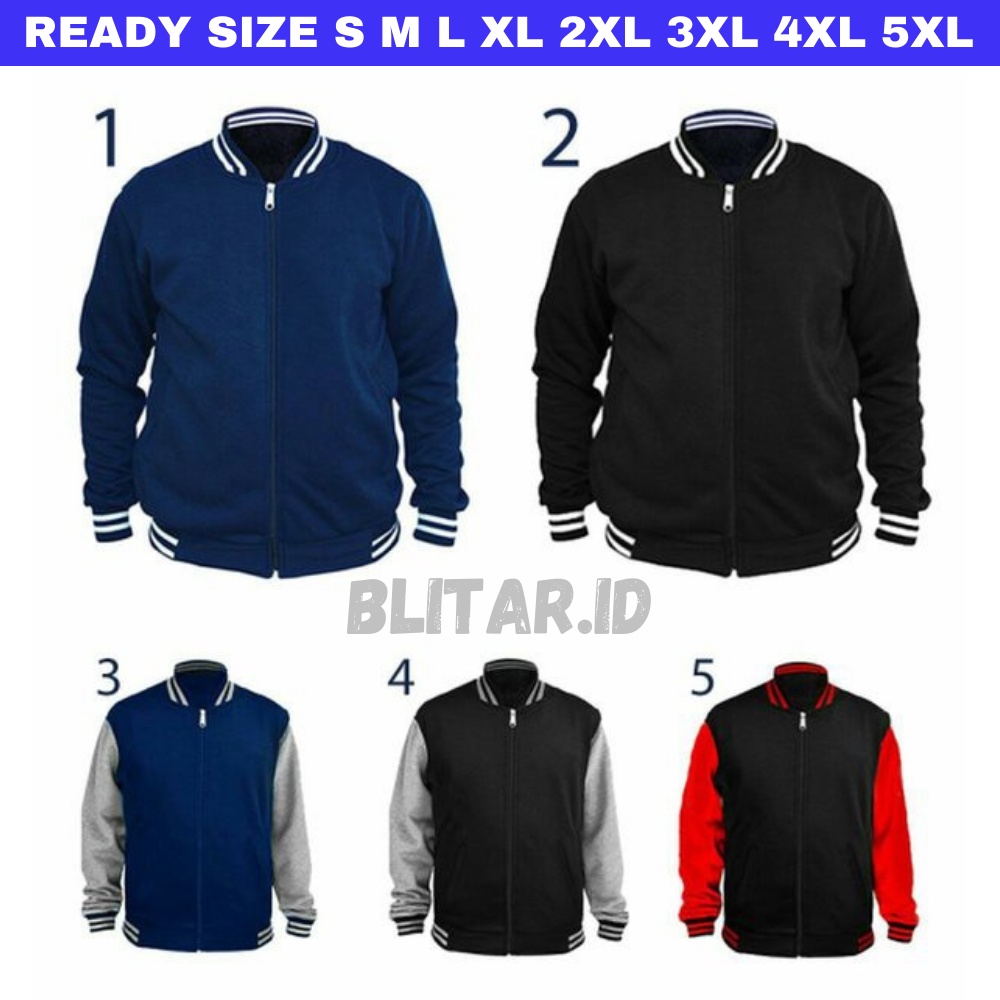 Jaket Hoodie Jacket Bomber Zipper Baseball Varsity Vintage Pria Wanita Laki Laki Perempuan Polos Ove