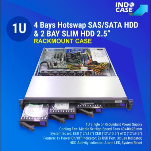 INDOCASE - IC1042 Case Rackmount 1U w/ PSU 500W 80+GOLD