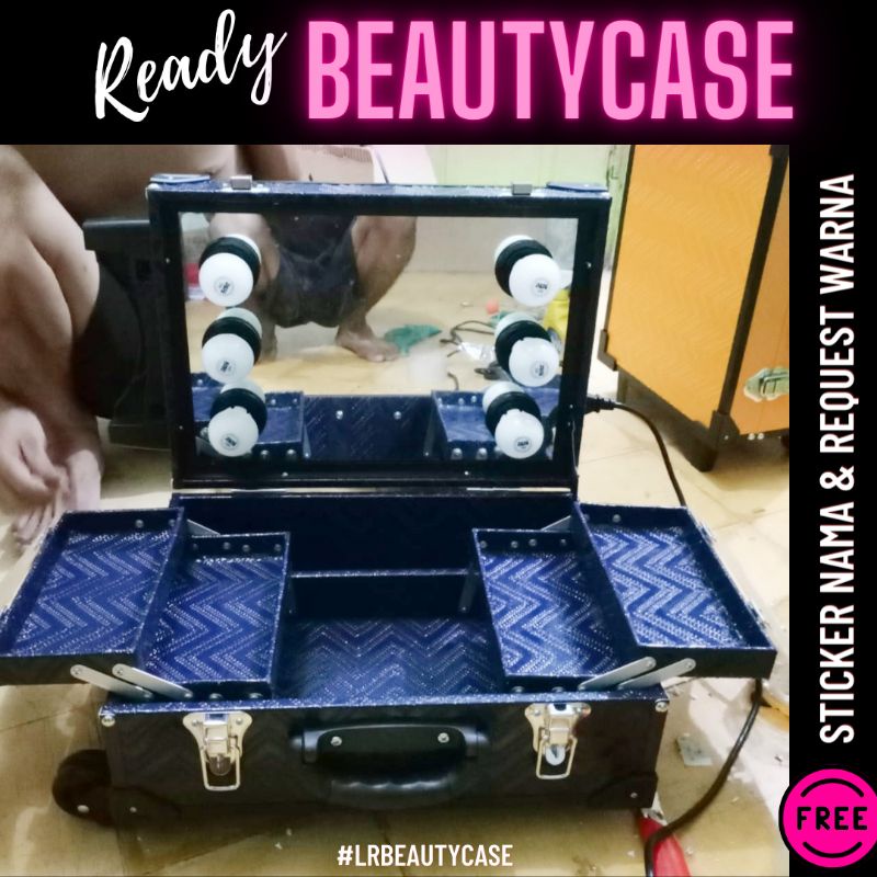 Beauty case Mini Navy Full Cermin + Tutup Akrilik Lampu Tongol