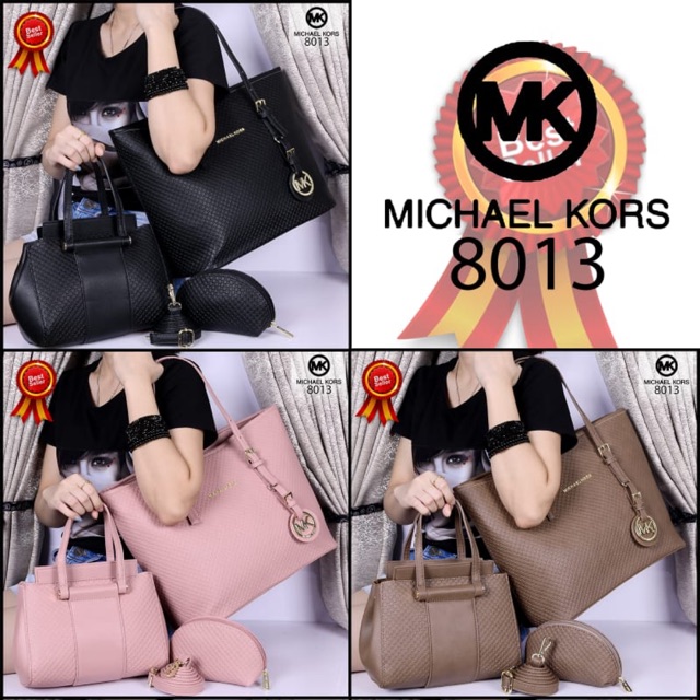 TAS MICHAEL KORS 8013# NEW Arrival Michael Kors Specchio Embos Metálico Shopping TOTE Bag 3in1 Soft