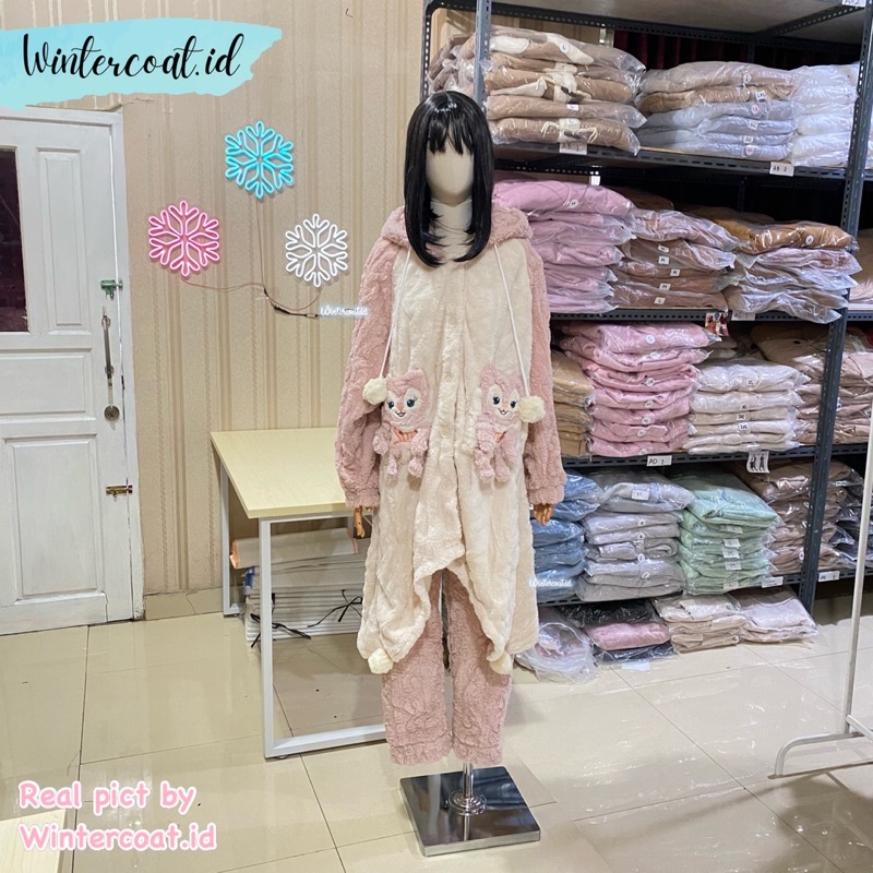 Piyama winter wanita baju tidur musim dingin cewek pajamas hangat tebal 1 set atasan dan bawahan onesie shellie may shellymay shelliemay