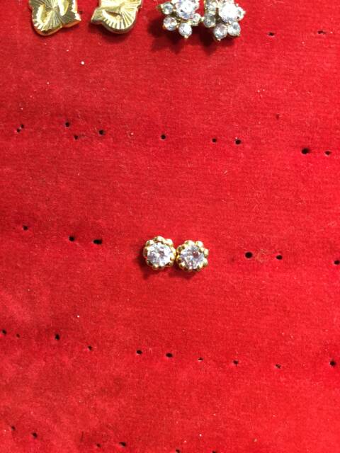 Anting duduk paku cucuk stud anak dan dewasa emas asli kadar 700 70% 22 1.1 - 1.3 satu g gr gram love kupu salib