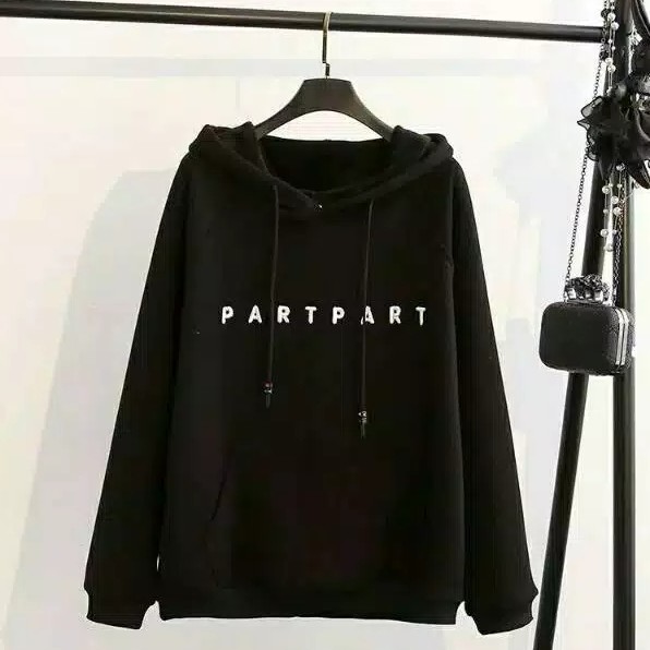 Sweater Hoodie Wanita Partpart Sweater Fleece Terlaris kekinian-Hitam