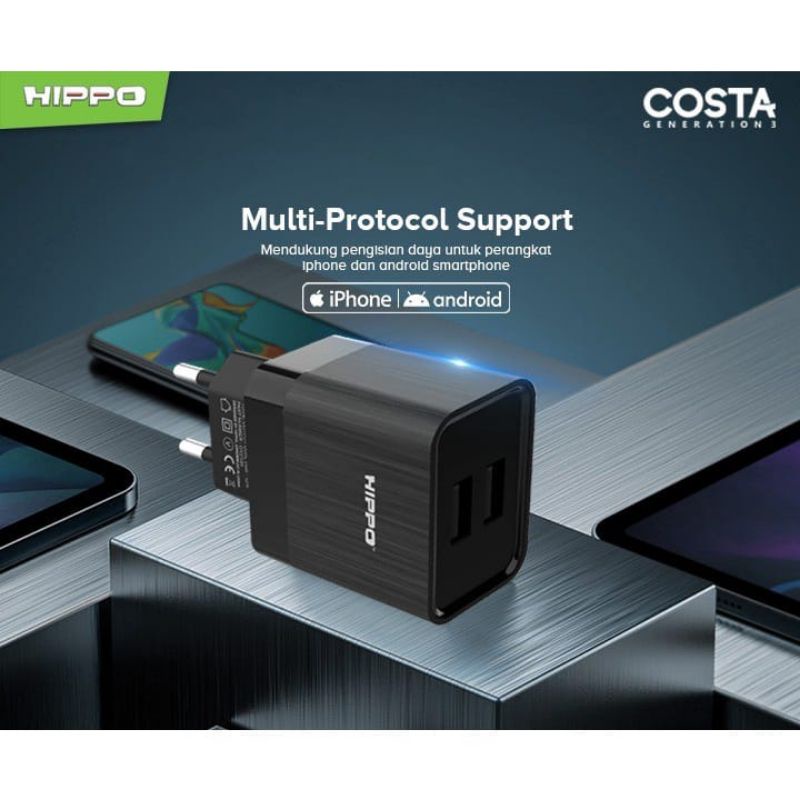 Hippo Kepala Adaptor Charger Costa Gen 3 2 USB Port 2.4A