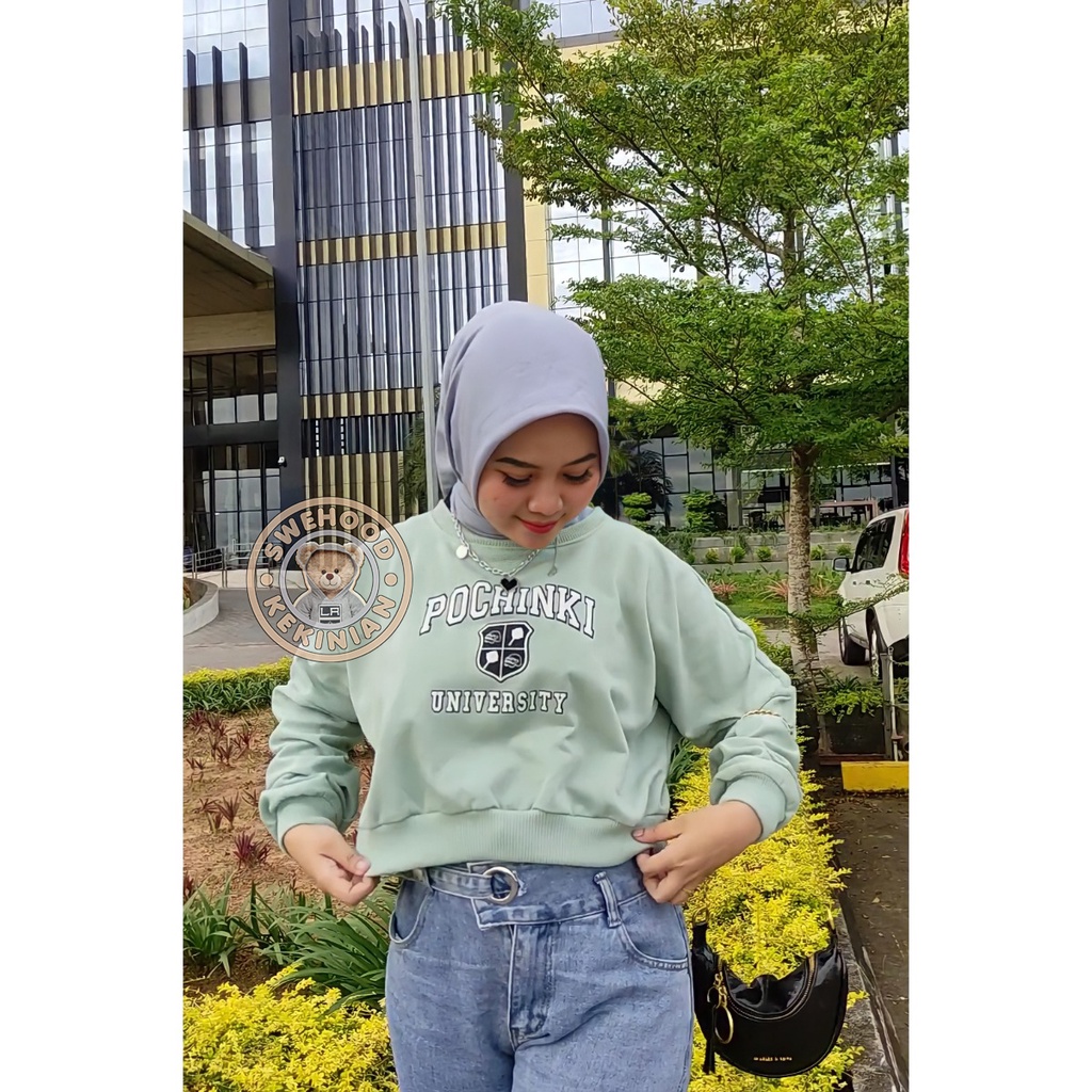 POCHINKI Sweater Kpop Crop Crewneck Sweatshirt Wanita Kekinian Oversize Fashion Outfit Ootd Korean Style Sweter Crewnek Switter Krunek Perempuan Sweeter Viral Remaja Atasan Cewek Premium BB 45-65 PB 50 LD 110 Fleece Tebal Model Terbaru