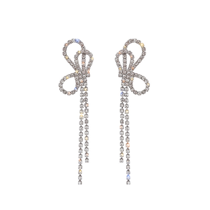 Anting Berpohon Busur Berlian Berkilau Aksesoris Telinga Pesta Korea Wanita