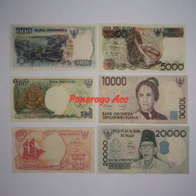 Paket set uang kuno tahun 90an 100 rupiah 500 rupiah 1000 rupiah 5000 rupiah 10rb rupiah 20rb rupiah