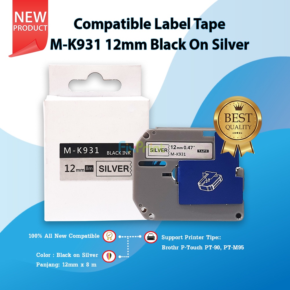 Compatible Label Tape M-K231 12mm Black On White Silver Green Yellow Blue Casette MK 231 531 631 731 931 12mm X 8mm Printer Brothr P-Touch PT-90 PT-M95