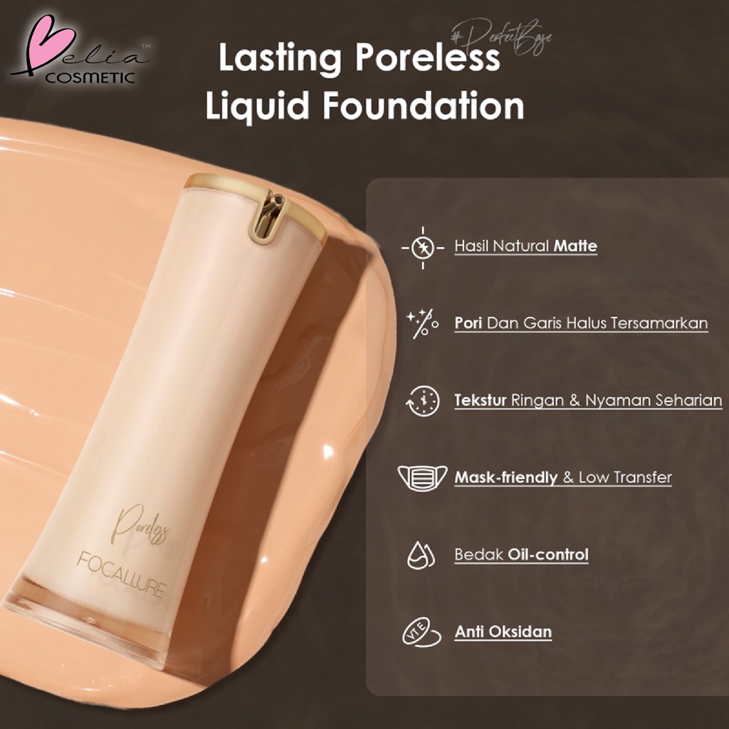 ❤ BELIA ❤ FOCALLURE Lasting Poreless Foundation FA205 | Liquid Foundation | #PerfectBase Liquid Matte Foundation Tahan air Pengontrol Minyak | BPOM