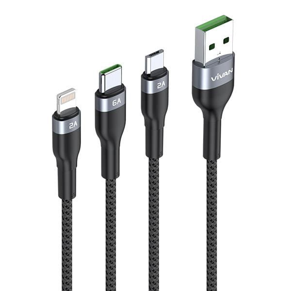 A - Vivan Kable Data VYT120 Kabel Data 3 IN 1 kabel120cm ( Micro, Type-C, Lightning) Fast charger original