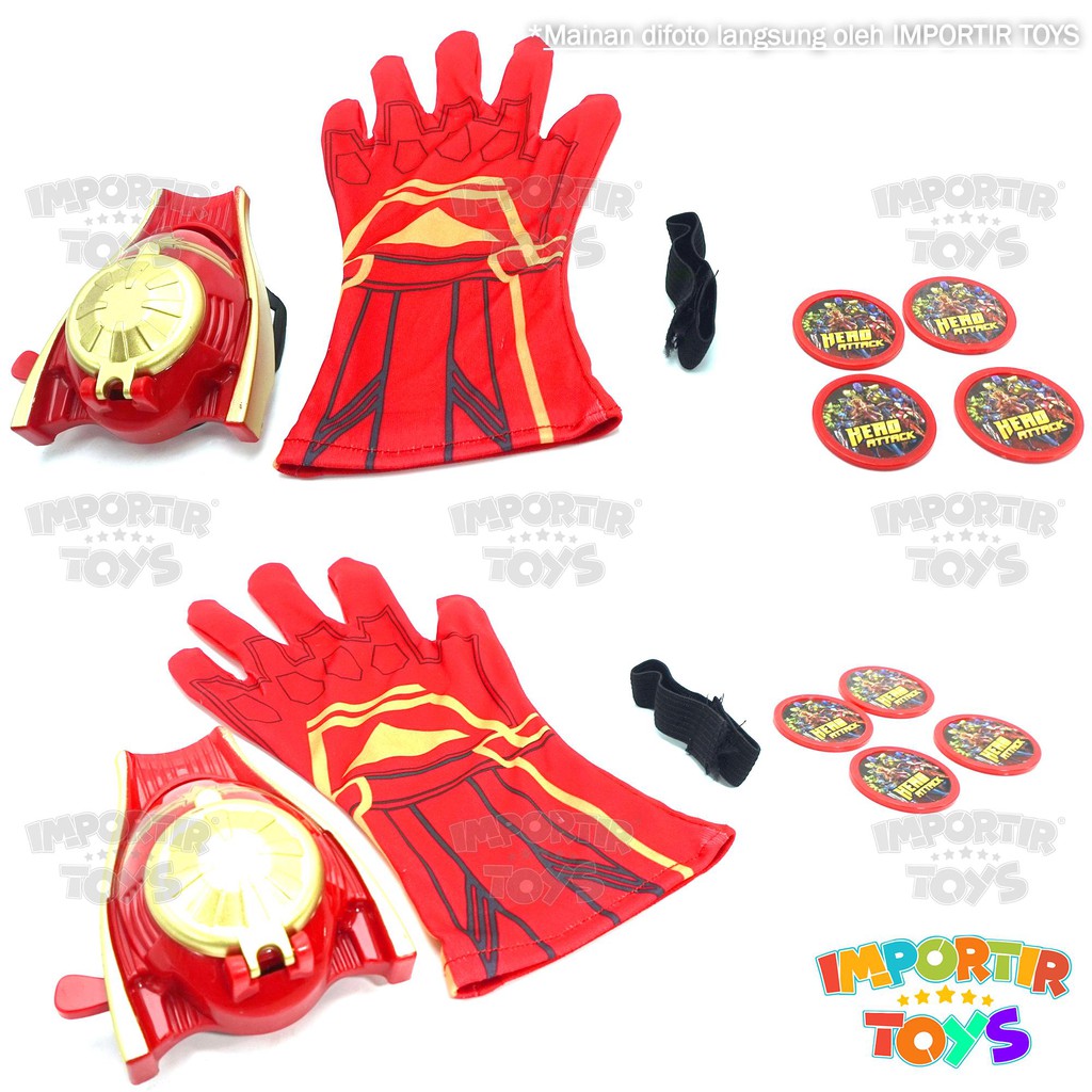 Sarung Tangan IRON MAN AVENGERS (Pistol Disk Terbang) Lampu dan Musik Mainan Anak