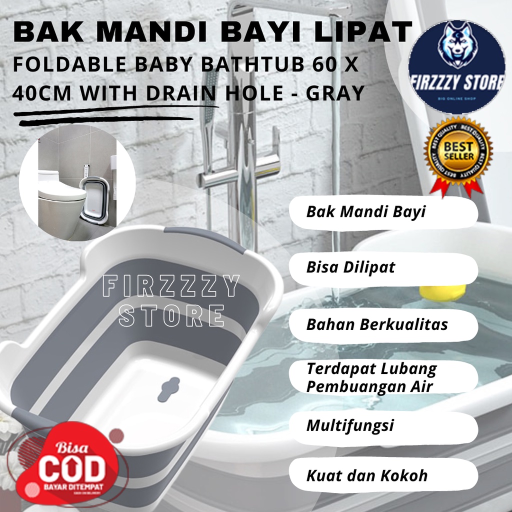 Bak Mandi Bayi Lipat Foldable Baby Bathtub 60 x 40CM with Drain Hole - Gray