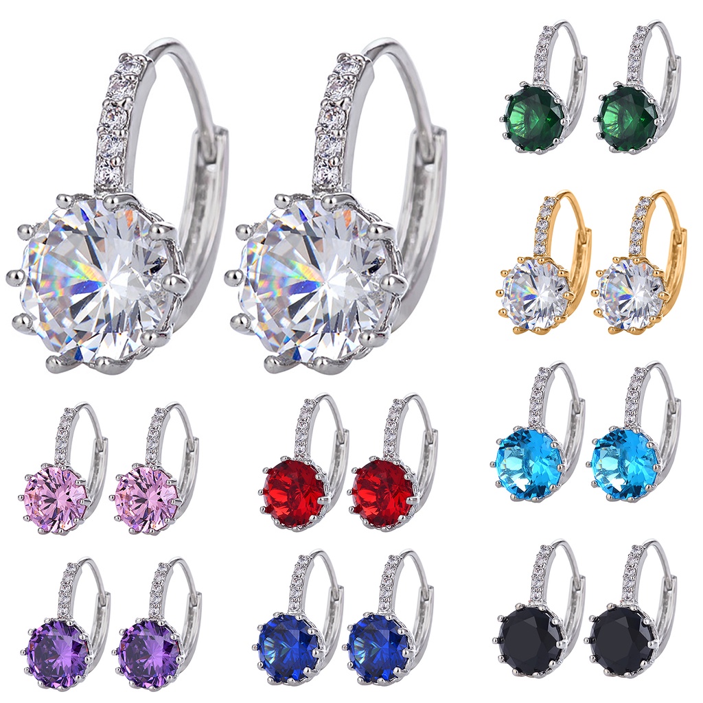 Hu Hu Hu Hu Hu Alat Bantu Pasang Kacamata♡ 1 Pasang Anting Bentuk Bulat Kecil Bahan Metal Hias Cubic Zirconia Untuk Wanita