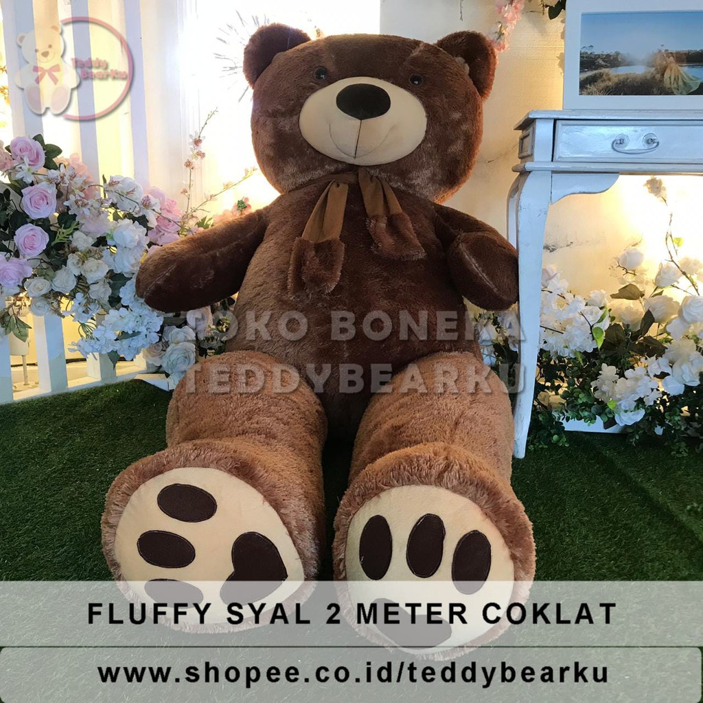 Boneka Teddy Bear FLUFFY SYAL MEGA JUMBO 2 METER WARNA COKLAT