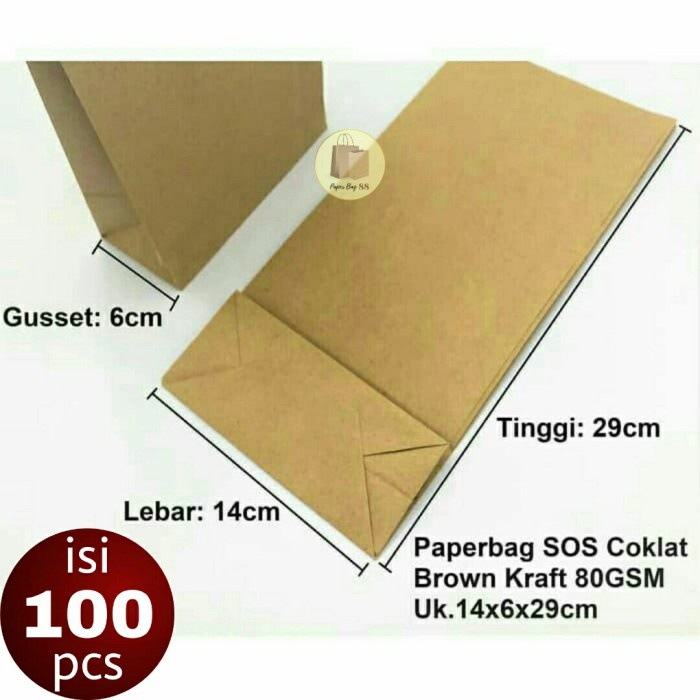 

✨ BISA COD ✨ Paperbag Kraft Kantong Kertas Coklat Souvenir L 14x6x29cm (isi 100pcs)